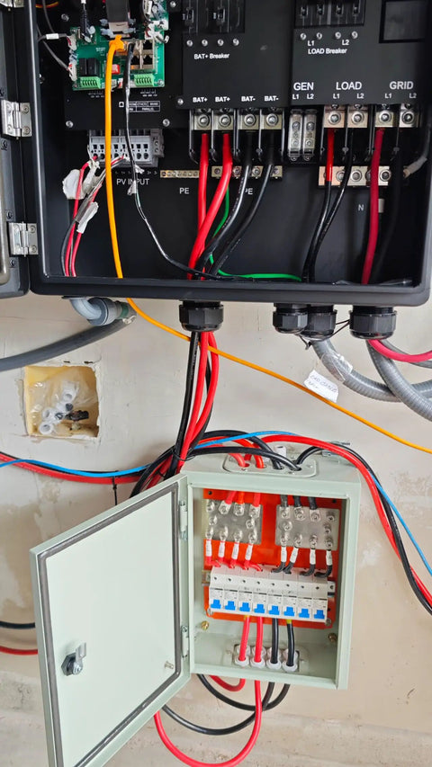 No Sweat 500A DC Combiner Box 4 To 2 Out Pre Wired Cable Kit For 48V Lifepo4 Battery Bank Parallel Hookup with internal bus bars.