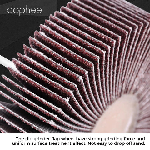 Close-up of 80 Grit Aluminum Oxide Flap Wheel from 20 Piece 80 Grit Aluminum Oxide Flap Wheel Sander Set With Cone And Cylindrical Grinding Heads.