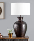 Atmore 27 Inch Iron Table Lamp In Copper Finish With Cotton Drum Shade For Cozy Mood Vibe Lighting On Living Room End Tables
