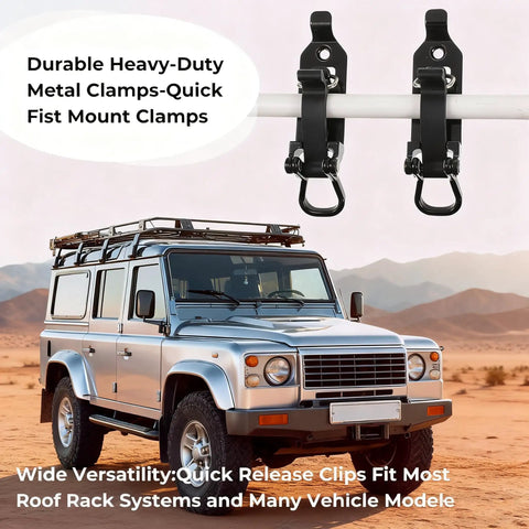 Rugged Metal Rubber Shovel Mount for Roof Rack and Truck Bed with quick release clamping system and stainless steel brackets
