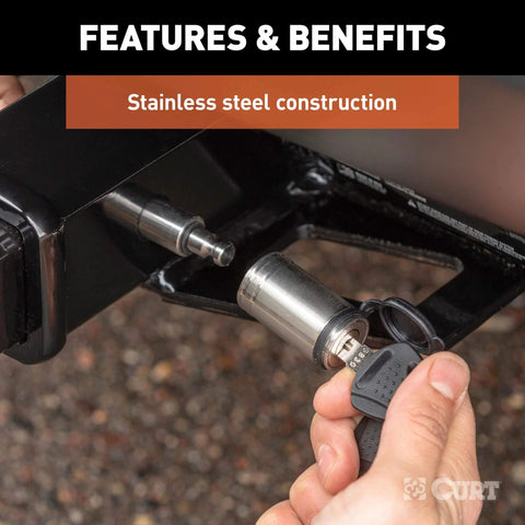 Stainless Steel Trailer Hitch Lock With Five-Eighth Inch Pin Diameter Fits Two-Inch Or Two And A Half-Inch Receivers in use