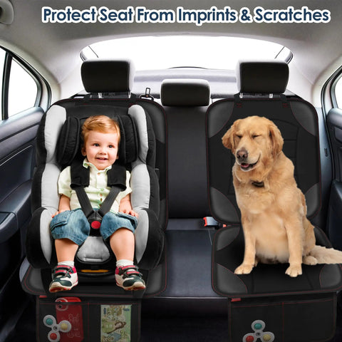 Universal Car Seat Protector For Kids And Pets, Waterproof Non Slip Leather Mat With 2 Mesh Pockets, Easy Clean, Black
