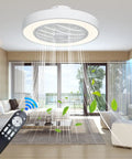 Cool White Ceiling Fan With Light, 20 Inch Low Profile Flush Mount With Remote Control in modern living room