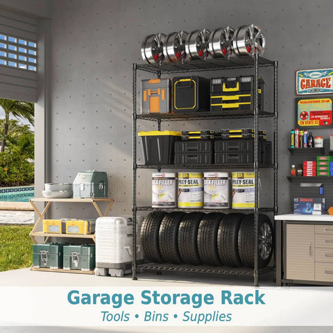Heavy Duty Five Tier Wire Shelving Cart With Smooth Rollers And Adjustable Metal Storage Racks That Make Organizing A Breeze In Tight Garages Kitchens Or Laundry Rooms 46 By 18 By 74 Inches Black