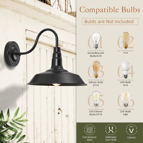 Gooseneck Barn Lights Outdoor Wall Sconce 10 Inch Black Exterior Fixture For Porch House Farmhouse Garage UL Certified 2 Pack