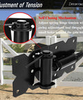 Close-up of Heavy Duty Built To Last Self Closing Gate Hinge And Self Locking Latch Hardware Kit for Wooden and Vinyl Fences installed on gate