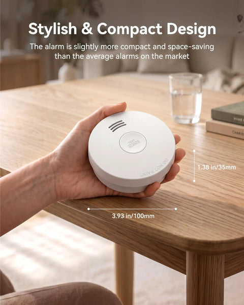 Reliable Smoke Alarm With Photoelectric Sensor And 10 Year Battery, UL217 10th Listed GS525A, Low Battery Alert, Easy Setup, Home Safety Detector, Pack Of 6, compact 100mm alarm in hand