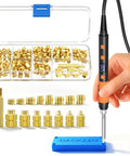 220 Piece Heat Insert Kit With M2 To M8 Threaded Inserts And 90W Adjustable Soldering Iron shown with brass inserts