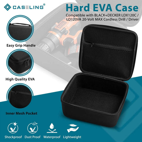Heavy Duty Hard Tool Case Organizer For Hardware And Electronic Gear With Rock Solid Lockdown Storage Designed For Compact Drills Drivers And Workshop Equipment. Black EVA case with easy grip handle, inner mesh pocket.