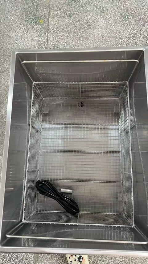 Interior view of Straight Up Heavy Duty Industrial Ultrasonic Cleaner For Jewelry And Precision Parts With 80Khz Frequency Digital Display.