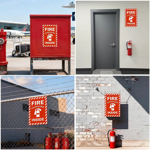 High Visibility Fire Extinguisher Inside Sign 8x12 Inch Metal Safety Plaque For Your Biz Emergency Readiness And Easy Identification In Low Light Commercial Grade Made In USA
