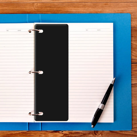 Sheet Lifters For 3 Ring Binders 11 By 3 Inches Protect Hole Edges And Prevent Tearing With Easy Flow Design next to pen on notebook