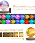 Levitating Galaxy Moon Lamp With 18 Color Modes Floating 3D Moon Light with remote on dark base showing color variations.