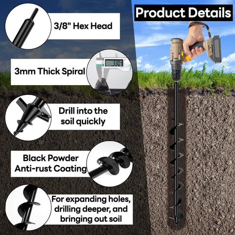 Power Through Planting With This Heavy Duty Garden Auger Drill Bit Three Inch Diameter By Thirty Two Inch Length Double Blade Tungsten Steel