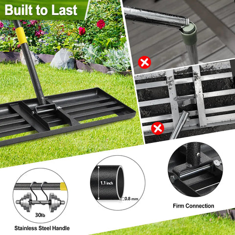 Heavy Duty Lawn Leveling Rake With 5 Ft Adjustable Handle 30 X 10 Inch Levelawn Tool in garden with stainless steel features