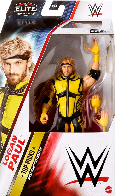 Logan Paul WWE Elite Action Figure With Swappable Hands, Ring Gear, And 25 Points Of Articulation in packaging