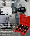 Mechanic using Eight Piece Deep Impact Socket Set With Three Quarter Inch Drive SAE for auto bolt work, open red storage case visible.