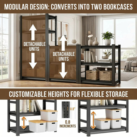 Five Tier Heavy Duty Metal Bookshelf Adjustable Tall Storage Rack With Anti Drop Fence High Capacity Steel Display Shelf Hella Sturdy To Stack Tons Of Gear And Books Without Any Wobble For Your Home Or Office
