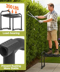 Heavy Duty Garden Kneeler And Seat With Extra Wide 10.2 Inch Kneeling Pad And 1.6 Inch Foam Cushion, Foldable Garden Stool With Two Tool Pouches, Built For Women Moms Seniors All Day Comfort used as a stool by a man trimming hedges.