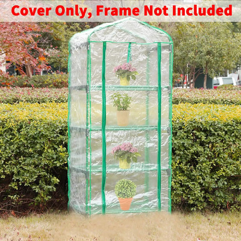 4 Tier Roll Up Zipper Door Greenhouse Replacement Cover 63 X 27 X 19 Inch Clear PVC Garden Greenhouse Cover For Plants Weatherproof Frost Protection Wind Rain Frame Not Included