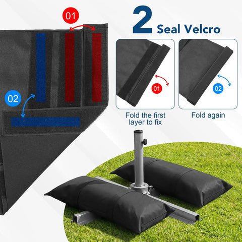 200 Lb Fillable Sand Bags For Umbrella Bases Four Pack Weatherproof Heavy Duty Weights on grass with velcro instructions