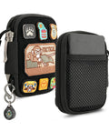 EDC Pocket Organizer Pouch With DIY Patches Area Nylon Utility Pocket featuring decorative patches, mesh pocket, D-ring, and keychain