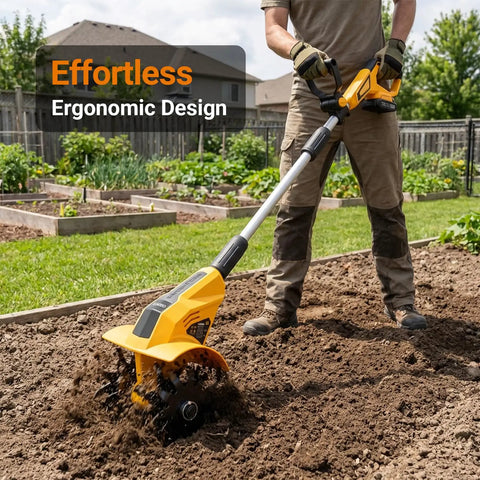 Brushless Tiller Cultivator Cordless Garden Rototiller For 20V Max Battery Tool Only No Gas in use in garden soil.