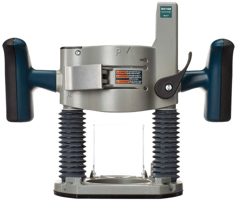Front view of plunge router base for precision woodworking mount, durable build, wide surface, compatible with half-inch shank routers