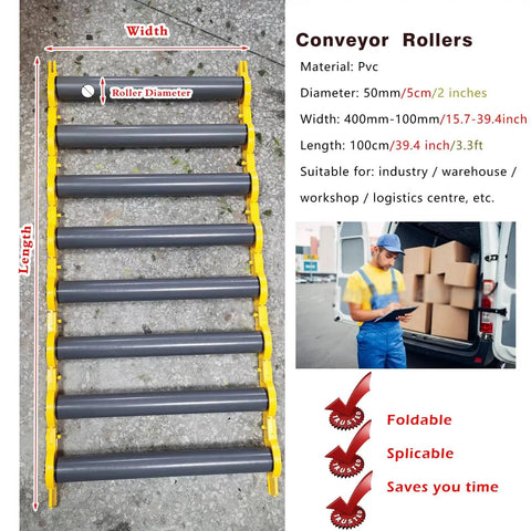 Heavy Duty Portable Conveyor Rollers With Hella Sturdy Build Carrying 330 Lb Loads Flexible Interlocking Shaft Design built for fast temp job sites