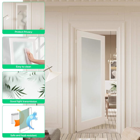 Slab Interior Door For 24 By 80 Opening With Full Lite Tempered Frosted Glass, Solid Core, Preassembled, White, Easy Install