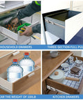 Collage of kitchen and household drawers using 12 Inch Drawer Slides 4 Pairs Soft Close Full Extension Ball Bearing Side Mount Rails
