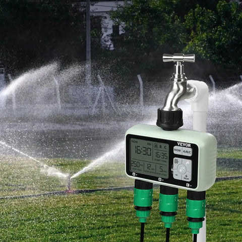 Three Zone Hose Water Timer With Independent Outlets And LCD Display Rain Delay And Manual Mode 360 Degree Brass Inlet Metal Filter