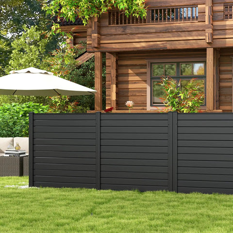 Black PP vinyl two panels outdoor privacy screen 48x48 inch fence for no fuss setup in a garden setting