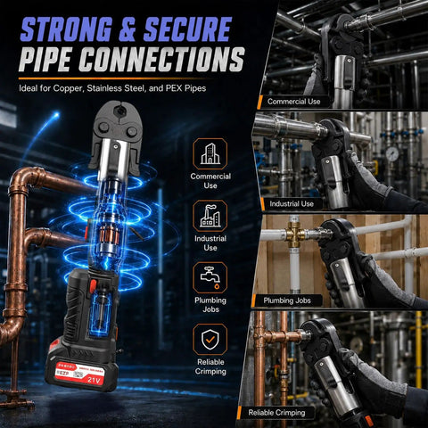 Heavy Duty 60kn Electric Pipe Crimping Tool With Powerful Brushless Motor crimping pipes in commercial and industrial settings.