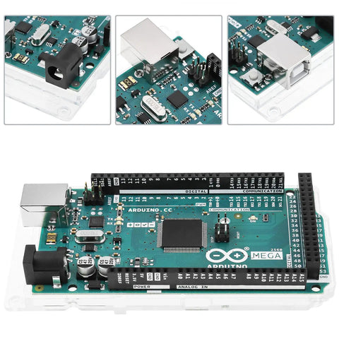 Mega 2560 Rev 3 Microcontroller Board With ATmega2560, 16MHz Clock, 54 I O Pins, 16 Analog Inputs, USB, IDE Compatible, close-up view