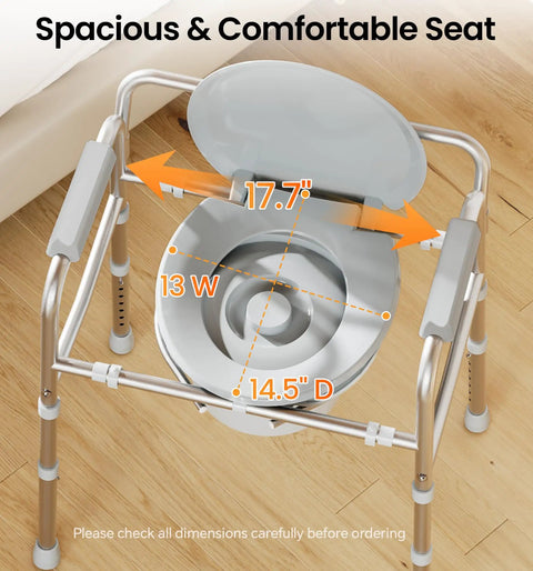 Solid As A Rock 3 In 1 Bedside Commode Toilet For Seniors Featuring Bulletproof Dual Crossbar Support And Big League Steel Frame Switches Seamlessly Between Raised Seat And Shower Chair For Hassle Free Daily Mobility Up To 350 Pounds
