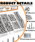 Heavy Duty 304 Stainless Steel Screws Assortment Kit With Flat Head Wood Screws For No Sweat Diy Repairs, 210 piece set.