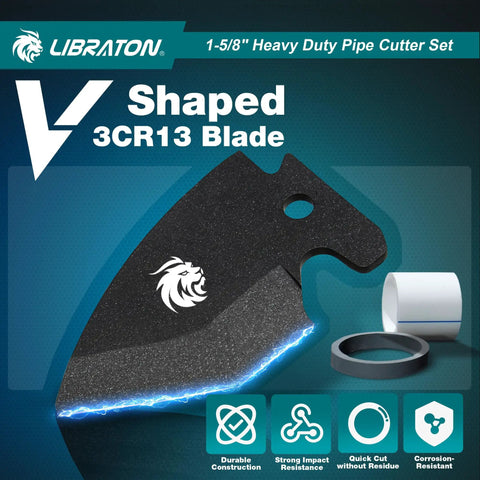 Heavy Duty PVC Pipe Cutter With Ratchet For PEX PVC And PPR Hoses Up To One And Five Eighths Inch Capacity blade and features