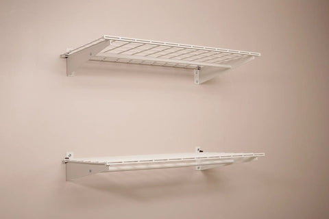 Two Pack Heavy Duty Steel Wall Garage Shelving Set 36 In By 18 In Adjustable Shelves With Hanging Rod Max Load 200 Lbs Per Shelf