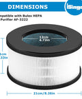 2 Pack AF-3222 HEPA Replacement Filter dimensions for AF-3222 air purifier showing size specifications