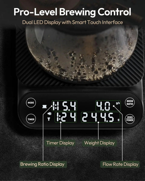 Barista Grade Coffee Scale With Timer 3Kg Capacity 0.1g Precision Rechargeable Digital Scale 3 Brew Modes display