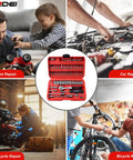 1/4 Inch Drive Socket Set With Ratchet Wrench Metric 4-14mm Sockets 57 Plus 1 Piece All In One Magnetic Pickup Tool Extensions 30 Bit Set