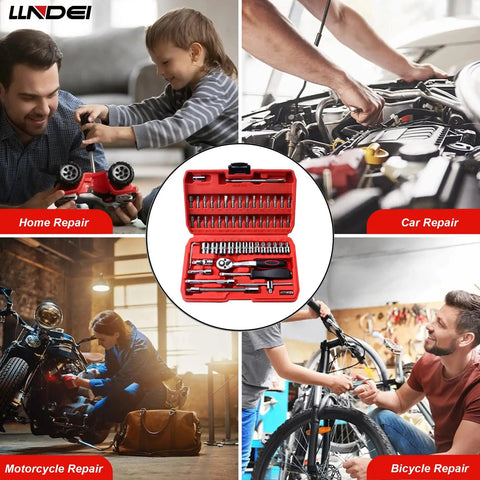 1/4 Inch Drive Socket Set With Ratchet Wrench Metric 4-14mm Sockets 57 Plus 1 Piece All In One Magnetic Pickup Tool Extensions 30 Bit Set