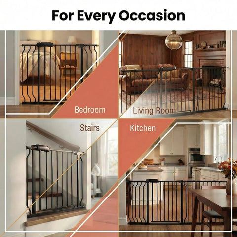 Ultra Wide Baby Gate For Doorways And Stairs, Expands From 52.7 To 57.5 Inches, Large Walk-Through Swing Door, Black Metal, used in bedroom, living room, stairs, kitchen