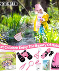 Girls Outdoor Explorer Kit With Bug Catcher Gear For Backyard Adventures displayed with pink and yellow accessories.