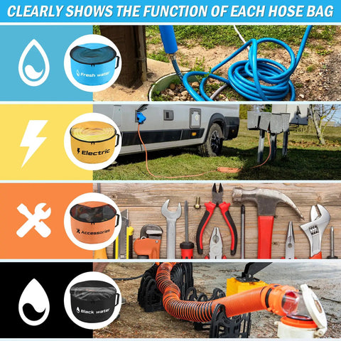 4 Pack RV Hose Storage Bags With Visible Cover And Two Way Zipper, Waterproof Utility Organizer for camping essentials