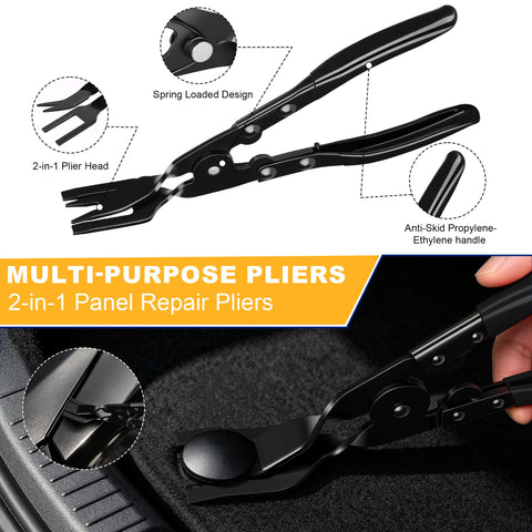 10 Piece Car Trim Removal Tool Kit With Non Scratch Plastic Pry Tools And Auto Clip Pliers For Door Panels, Dashboards And Body Repairs
