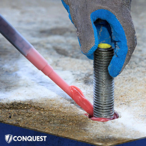 Installing Unfinished 5/8 Inch Threaded Rods 12 Inches Long, 6 Pack With Hex Nuts And Flat Washers into concrete