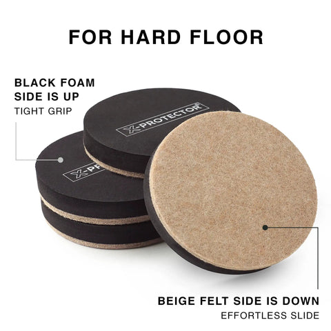 Heavy Duty Felt Furniture Sliders For Hardwood Floors 8 Pack 4 3 Quarter Inch Gliders Stacked Showing Foam and Felt Sides
