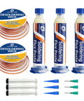 Desoldering Wick And No Clean Flux Set For Electronics Repair Fast Solder Removal Kit with tools visible